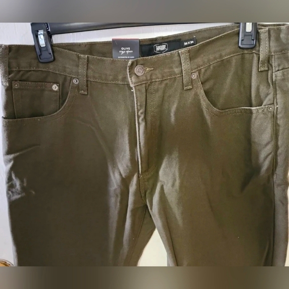 Mens Olive Green Fleece Lined Carpenter Denim Jeans Relaxed Straight Leg 36w×34L - Picture 3 of 11